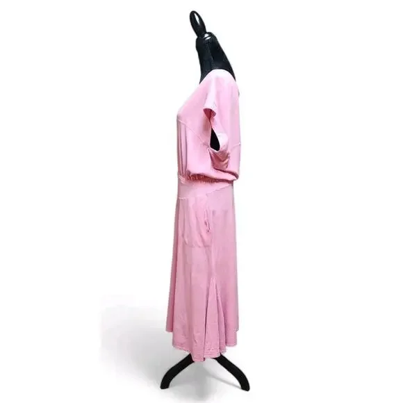 Free People Beach Marlow Pink Cotton Hemp Midi Medium M Cottagecore Boho Dress - Picture 4 of 8